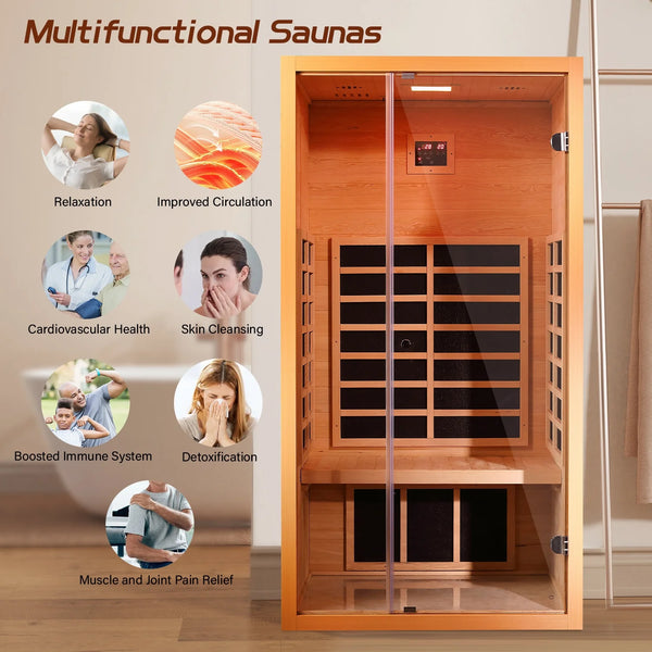 FAR Infrared Sauna Built for Home Recovery, Hemlock Wood Construction, 6 Carbon Heaters, Extendable Design