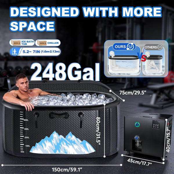 Cold Plunge Tub Designed for Full-Body Recovery, 248 Gallon Capacity, 1HP Dual System, WiFi Control