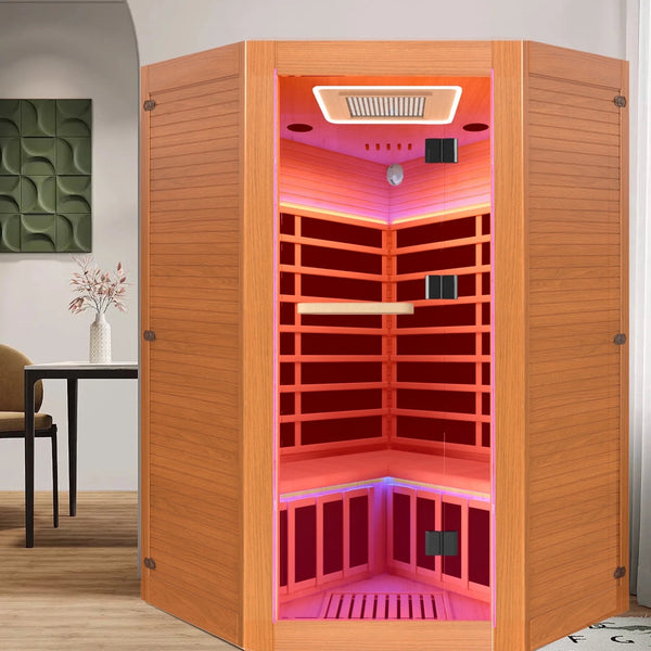 Infrared Sauna Built for Home Wellness, 2180W 9-Panel Heating, 360° Surround System, Corner Design 2-3 Person