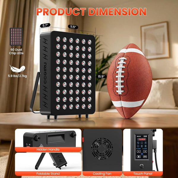 Red Light Therapy Panel with TENS & EMS, 660nm & 850nm